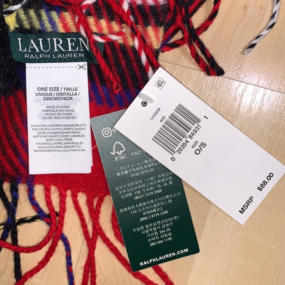 POLO RALPH LAUREN Large Tartan Plaid Check Blanket Wrap Scarf - Picture 6 of 7